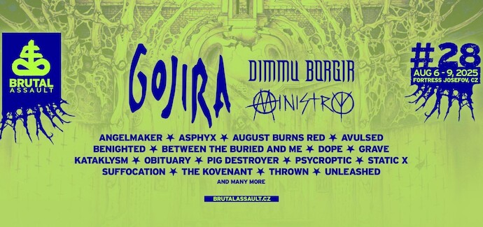 Prvních 20 kapel na Brutal Assault 2025 oznámeno: Gojira, Dimmu Borgir, Ministry i várka old-school death metalu